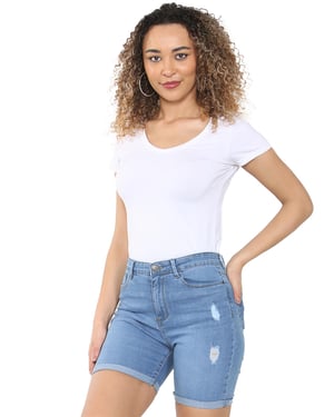 Enzo | Womens Ripped Denim Shorts - Light Blue