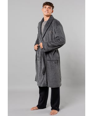 Navy Plush Shawl Collar Dressing Gown