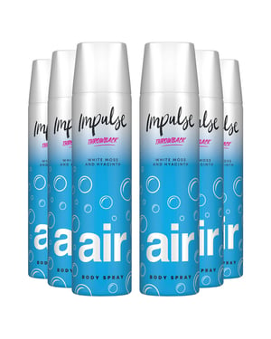 Impulse Oxygen Air Body Spray Made with White Moss and Hyacinth Scent 75ml, 6pk