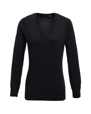 Premier Womens/Ladies Knitted Cotton Acrylic V Neck Sweatshirt (Charcoal)