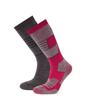 Linz 2 Pack Womens Ski Socks Dark Grey Marl/Dark Pink