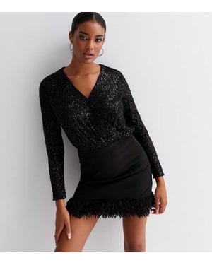 Sequin Wrap Långärmad Bodysuit