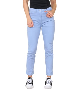 M&Co Womens High Rise Tapered Straight Leg Mom Jeans in Sky Blue