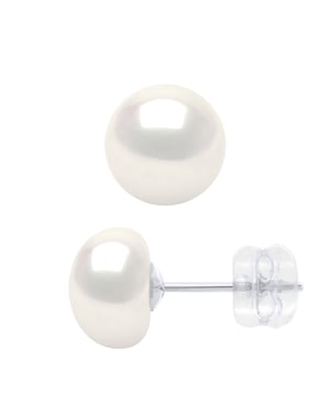 Oorbellen Wit Goud - Echte Gecultiveerde Zoetwaterparels Knop 8-9 mm