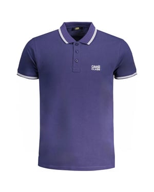 Cavalli Class Tipped Collar White Logo Navy Blue Polo Shirt