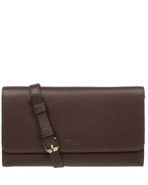'Saffron' Hot Fudge Nappa Leather Cross Body Clutch Bag