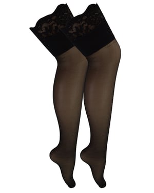 2 Pair Multipack Women's Seamed Stockings with Lace Top | Sock Snob | Ladies Thigh High Stockings - Black / Black