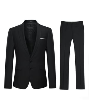 2-delad slim fit tvåknappskostym för herrar, svart