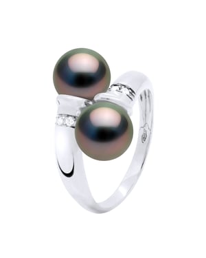 Ring You & Me Diamonds 0,06 Cts 2 äkta odlade Tahitipärlor runda 8-9 mm - Vitguld