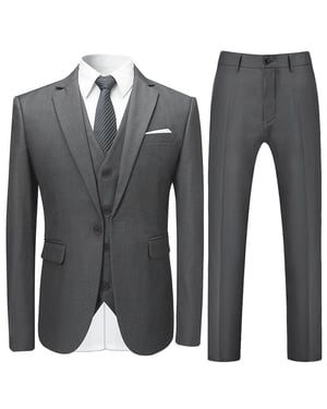 3-delad Slim Fit Solid Grå Smart Bröllopskostym