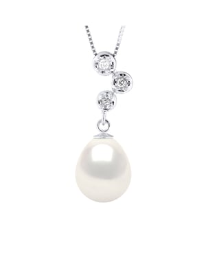 Halsketting Sieraden Diamanten 0,06 Cts - Kwaliteit HSI Witgoud en Echte Cultuurzoetwaterparel Peer 9-10 mm