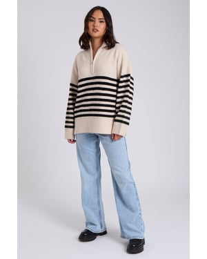 Cream Half Zip Stripe Jumper