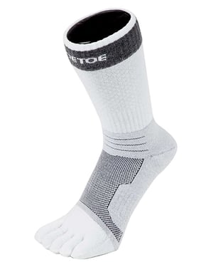 TOETOE - Mens & Ladies Tennis Breathable Cushioned Ankle Sports Toe Socks - White & Grey