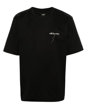Fendi Made in Fendi Logo Embroidered T-Shirt in Black