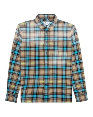 Off-White Helvetica Pattern Camel Beige Flannel Shirt