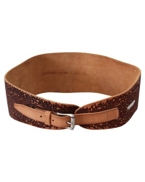 Scervino Street Brown Wide Leather Embroidered Design Logo Women's Belt