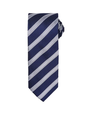 Premier Mens Stripe Waffle Tie (Navy/Silver)