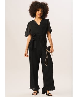 Angel Sleeves Pleated Belted Wrap Jumpsuit