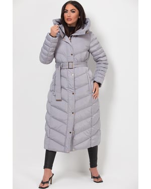 Jess Women’s Long Puffer Coat with Belt & Hood