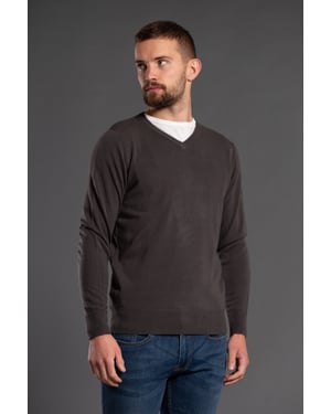Grey V-Neck Long Sleeve Jumper