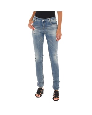 Long Denim Pants worn and torn effect 10DB50305 woman