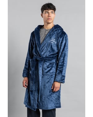 Blue Plush Dressing Gown With Hood