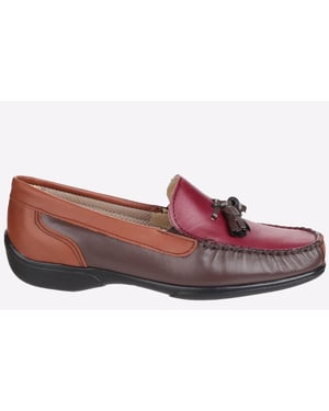Cotswold Biddlestone Leren Dames Loafers In Kastanjebruin/Tan/Wijnrood