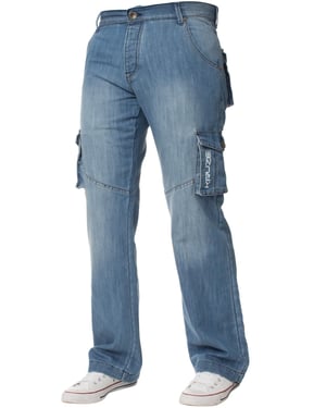 Kruze | Mens Cargo Combat Jeans - Light Blue