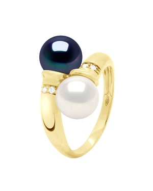 Ring Jij & Ik - Diamanten 0,04 Cts - 2 Echte Gecultiveerde Zoetwaterperlen Rond 8-9 mm