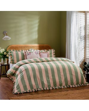 Wylder Birdie Stripe Ruffle Duvet Cover Set
