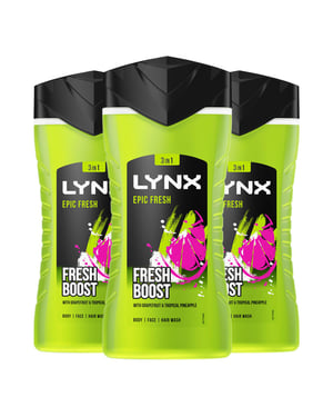 Lynx Shower Gel Epic Fresh Grapefruit & Tropical Pineapple Scent 225ml, 3 Pack