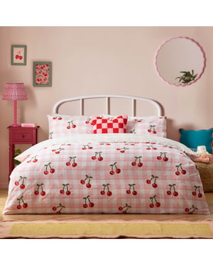 Heya Home Cherry Gingham Duvet Cover Set