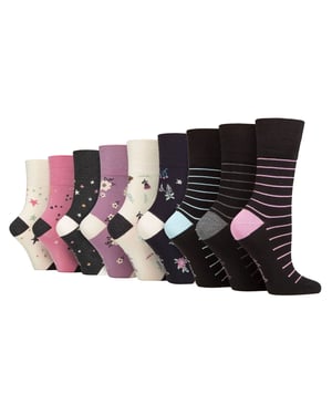 9 Pack Bamboo Socks Ladies | Gentle Grip | Extra Wide Soft Top Non Elastic Socks - SOLRM414237