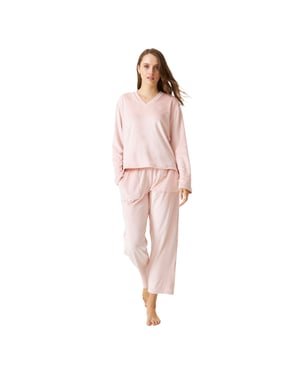 Långärmad pyjamas med V-ringning för kvinnor JJBDP0202
