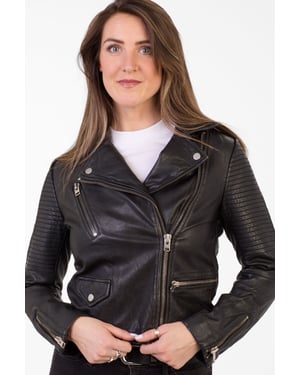 Pelle D’annata Patago Real Leather Biker Jacket in Black