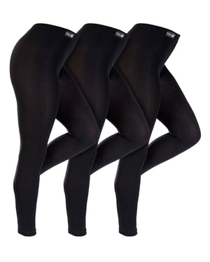 3 Pair Multipack Womens Winter Leggings | THMO | Warm Thermal Footless Tights in Black - Black
