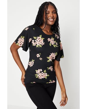 Crew Neck Flutter Sleeve Top