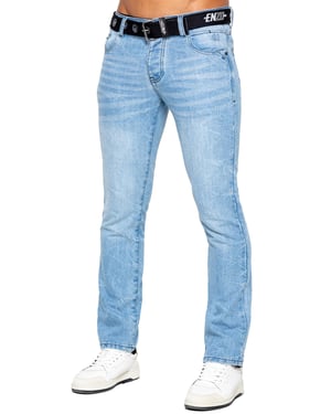 Enzo Mens Denim Straight Fit Jeans - Light Blue