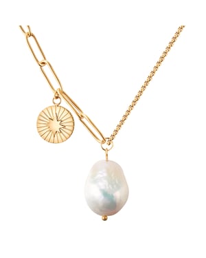 Necklace stainless steel yellow gold freshwater cultured pearl white Valero Pearls
