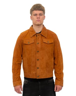 Mens Goat Suede Leather Trucker Jacket-Taraz