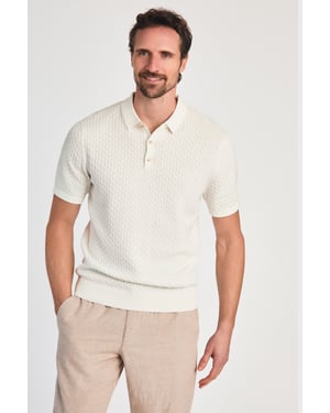 Ecru Cotton Short Sleeve Button-Up Polo Shirt