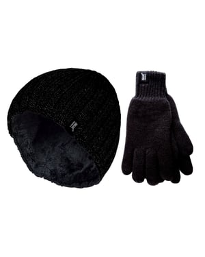 Mens Thermal Hat & Glove Set for Winter | Heat Holders | Fleece Lined - Black