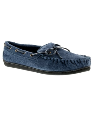 New Mens/Gents Navy Leather Suede Moccasin Slippers