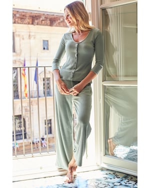 Sage Green Wide Leg Knitted Loungewear Trousers