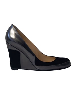 Christian Louboutin Metallic Wedge Pumps in Grey Leather