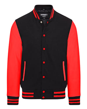 Letterman Baseball Zwart Rood Wollen Leren Varsity Bomberjack - Genua