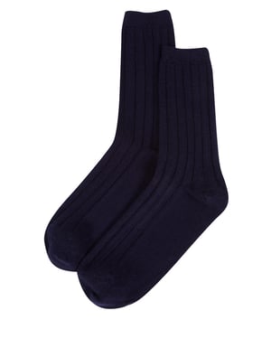'Dalton' Dark Navy Large Cashmere and Merino Wool Ribbed Socks