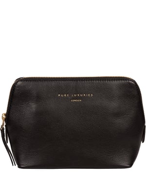 'Theydon' Black Leather Make-Up Bag