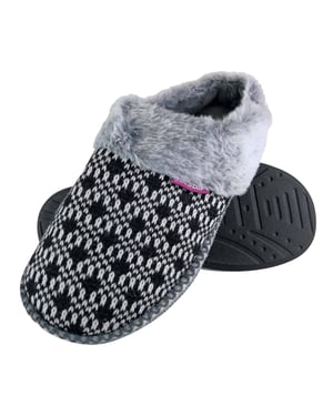 Dunlop - Dames Schattige Gezellige Pluche Geheugenfoam Gebreide Slippers Met Open Achterkant Muiltjes