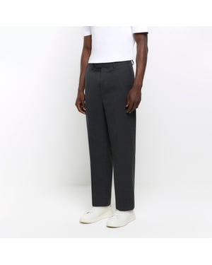 River Island Mens Smart Trousers Grey Tapered Fit Flannel